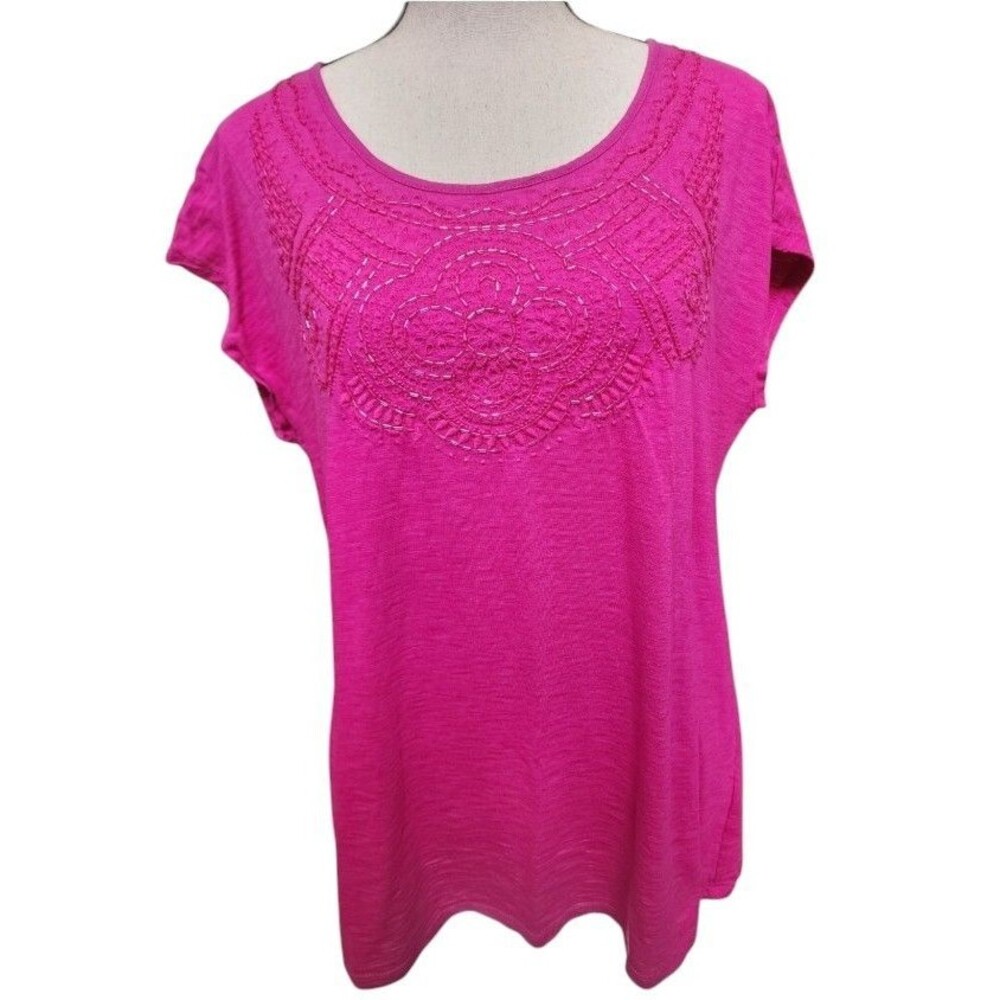 Coldwater Creek Pink Embellished Tee Size Large Short Sleeve